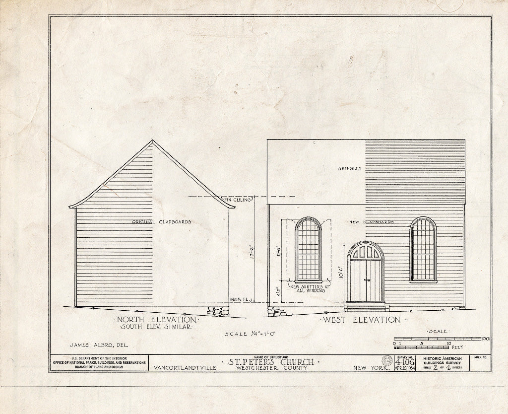 Blueprint HABS NY,60-VANCOV,1- (Sheet 2 of 4) - St. Peter's Church, Hillside Cemetery, Van Cortlandtville, Westchester County, NY