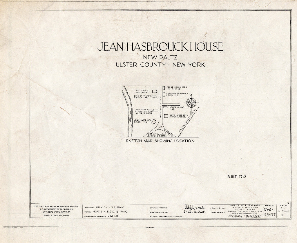 Blueprint HABS NY,56-NEWP,3- (Sheet 0 of 15) - Jean Hasbrouck House, Hugenot Street, New Paltz, Ulster County, NY