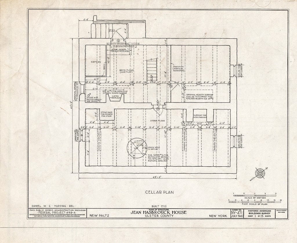 Blueprint HABS NY,56-NEWP,3- (Sheet 1 of 15) - Jean Hasbrouck House, Hugenot Street, New Paltz, Ulster County, NY