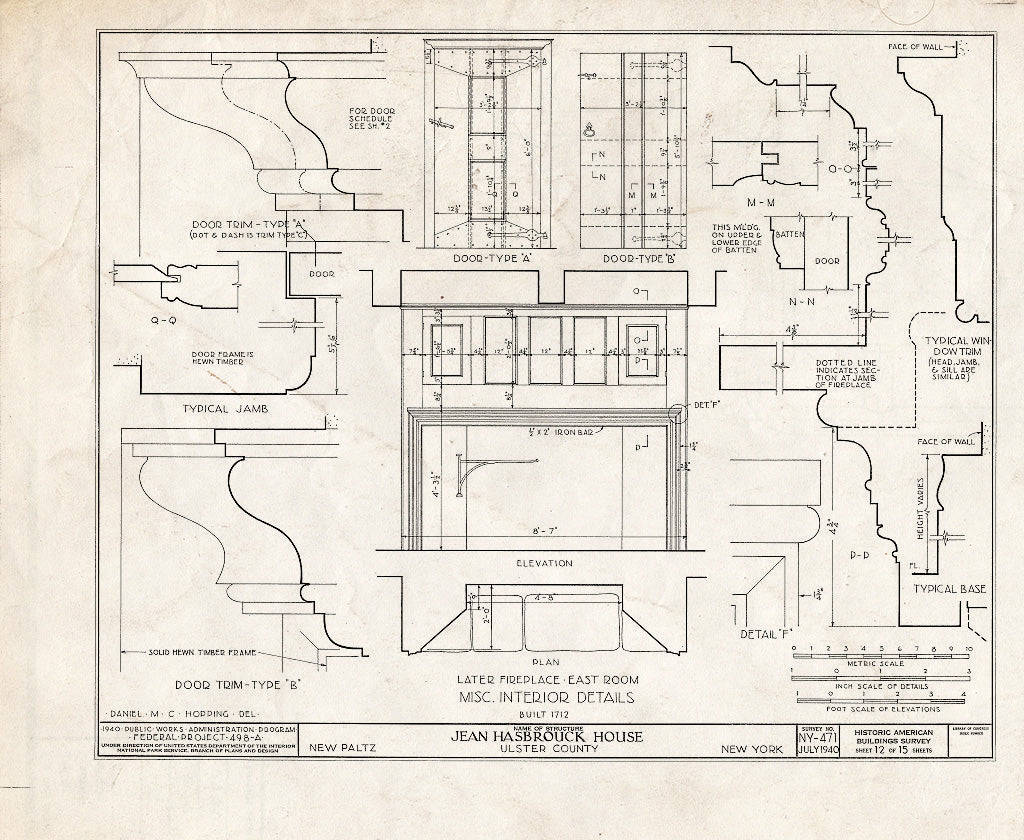 Blueprint HABS NY,56-NEWP,3- (Sheet 12 of 15) - Jean Hasbrouck House, Hugenot Street, New Paltz, Ulster County, NY