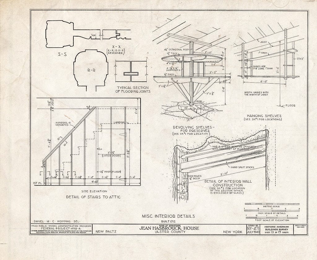 Blueprint HABS NY,56-NEWP,3- (Sheet 13 of 15) - Jean Hasbrouck House, Hugenot Street, New Paltz, Ulster County, NY