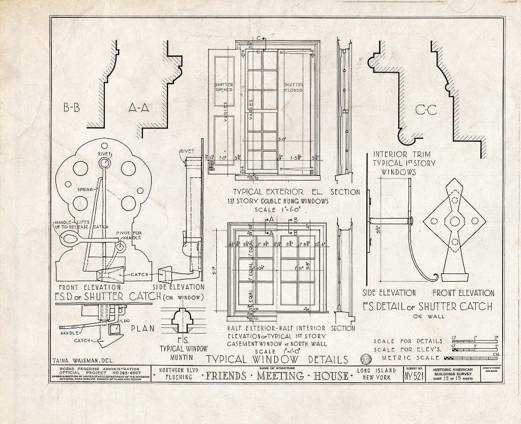 Blueprint HABS NY,41-Flush,1- (Sheet 12 of 15) - Society of Friends Meetinghouse, Northern Boulevard, Flushing, Queens County, NY