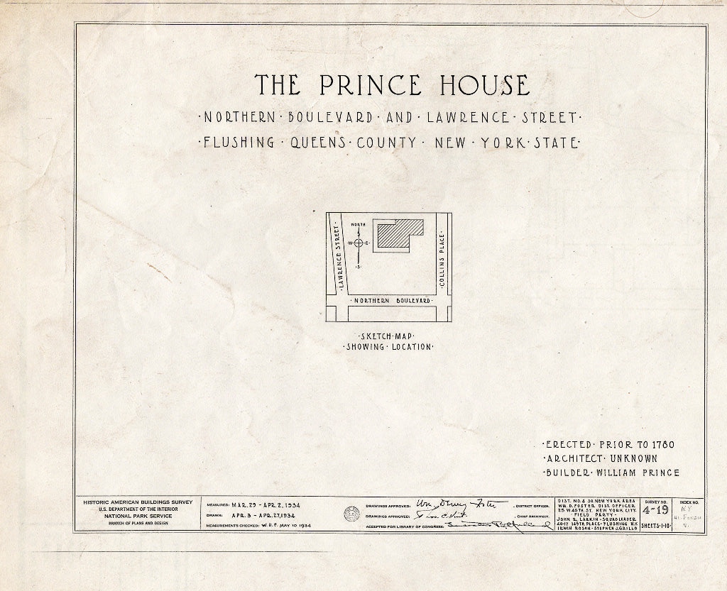Blueprint HABS NY,41-Flush,4- (Sheet 0 of 10) - Prince House, Northern Boulevard & Lawrence Street, Flushing, Queens County, NY