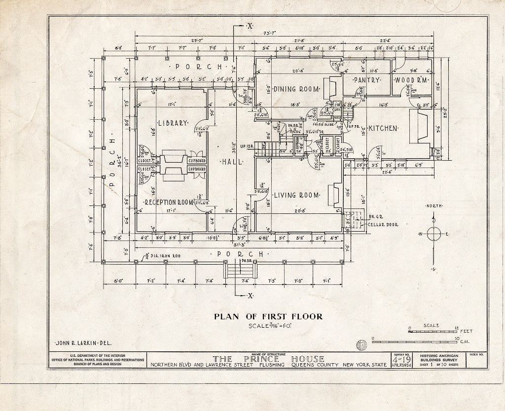 Blueprint HABS NY,41-Flush,4- (Sheet 1 of 10) - Prince House, Northern Boulevard & Lawrence Street, Flushing, Queens County, NY