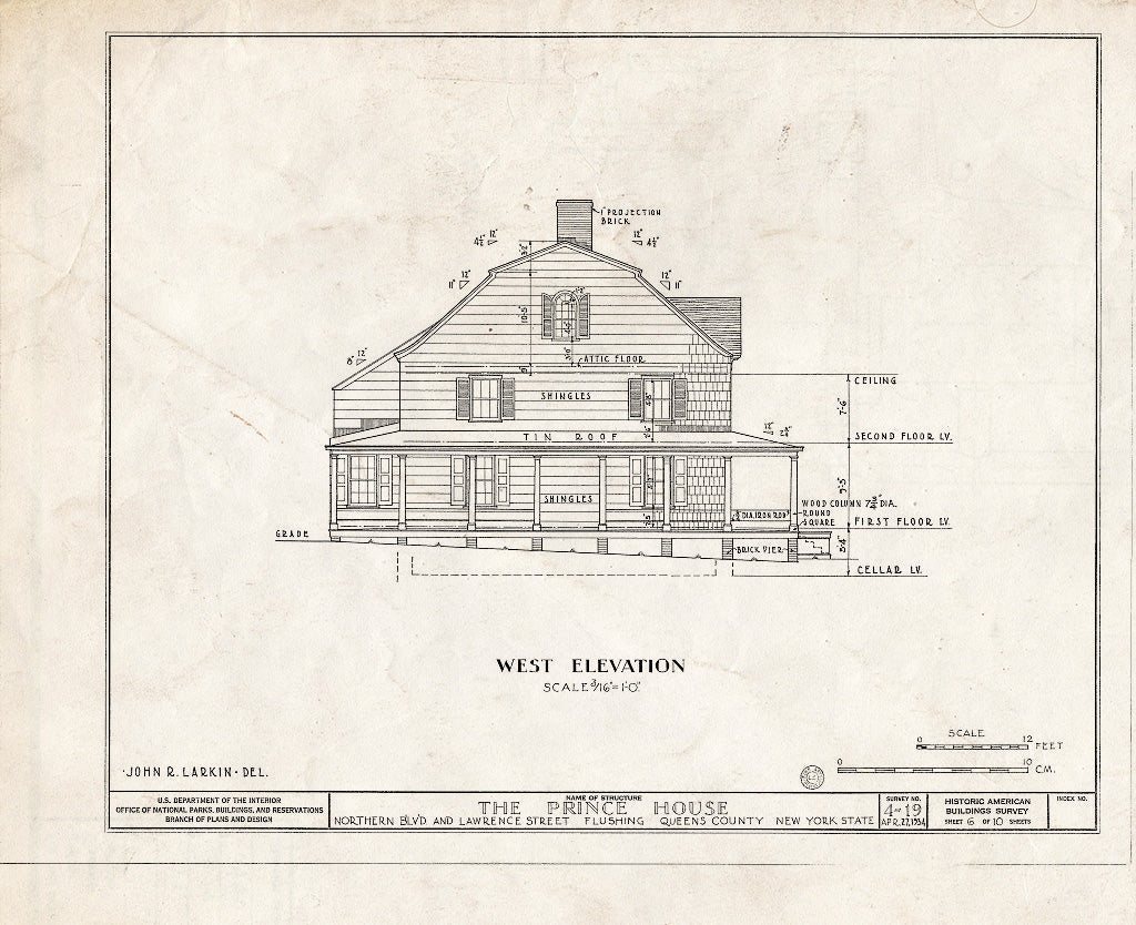 Blueprint HABS NY,41-Flush,4- (Sheet 6 of 10) - Prince House, Northern Boulevard & Lawrence Street, Flushing, Queens County, NY