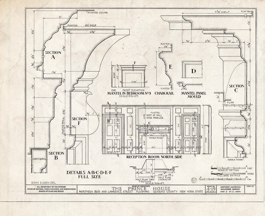 Blueprint HABS NY,41-Flush,4- (Sheet 9 of 10) - Prince House, Northern Boulevard & Lawrence Street, Flushing, Queens County, NY