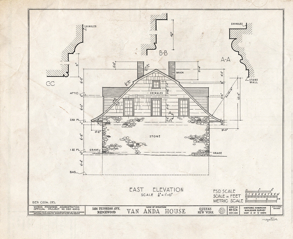 Blueprint HABS NY,41-RIDG,1- (Sheet 4 of 9) - Van Anda House, 1416 Flushing Avenue, Ridgewood, Queens County, NY
