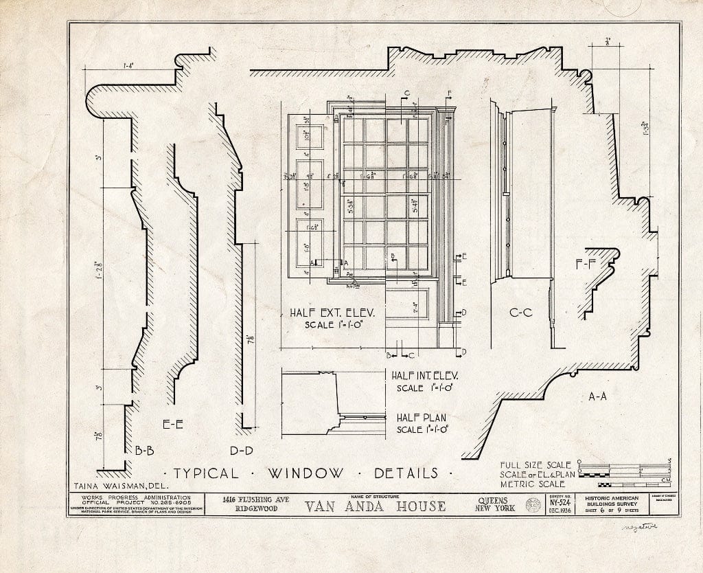 Blueprint HABS NY,41-RIDG,1- (Sheet 6 of 9) - Van Anda House, 1416 Flushing Avenue, Ridgewood, Queens County, NY