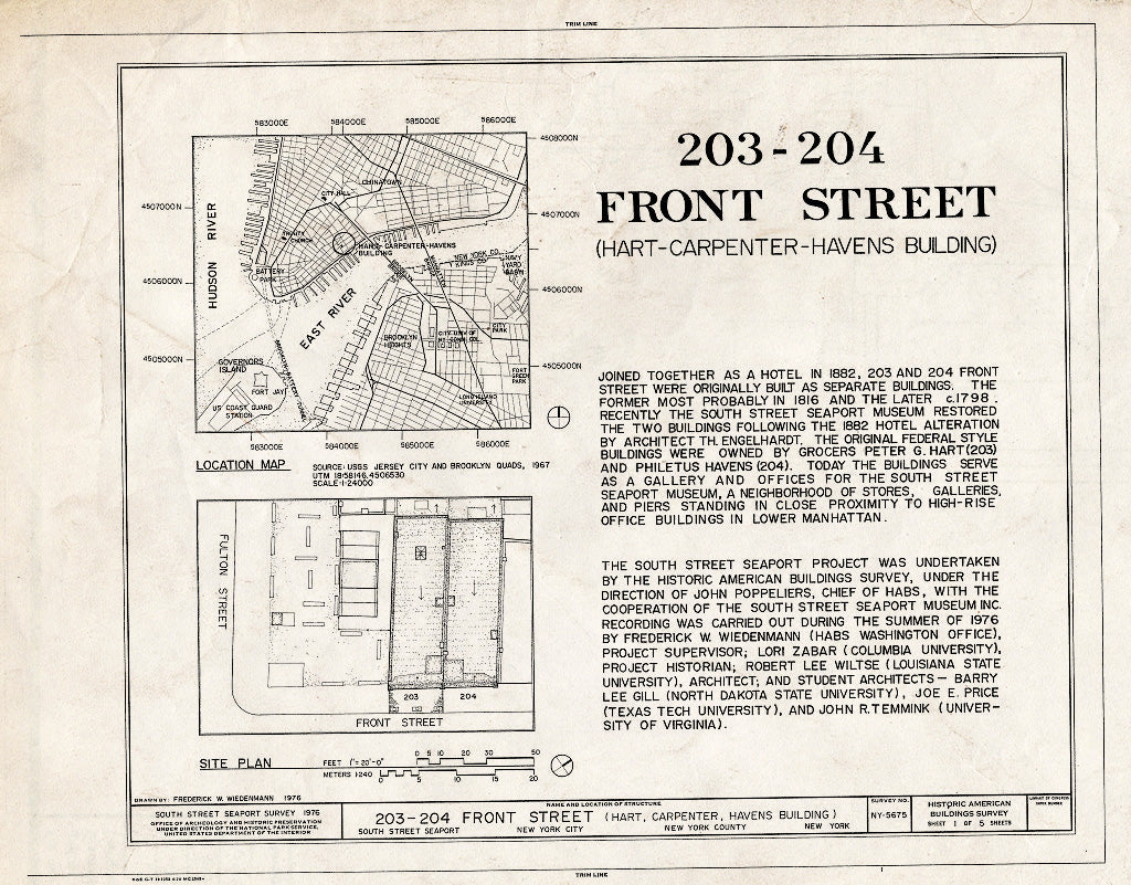 Blueprint HABS NY,31-NEYO,132- (Sheet 1 of 5) - South Street Seaport Museum, 203-204 Front Street, New York County, NY