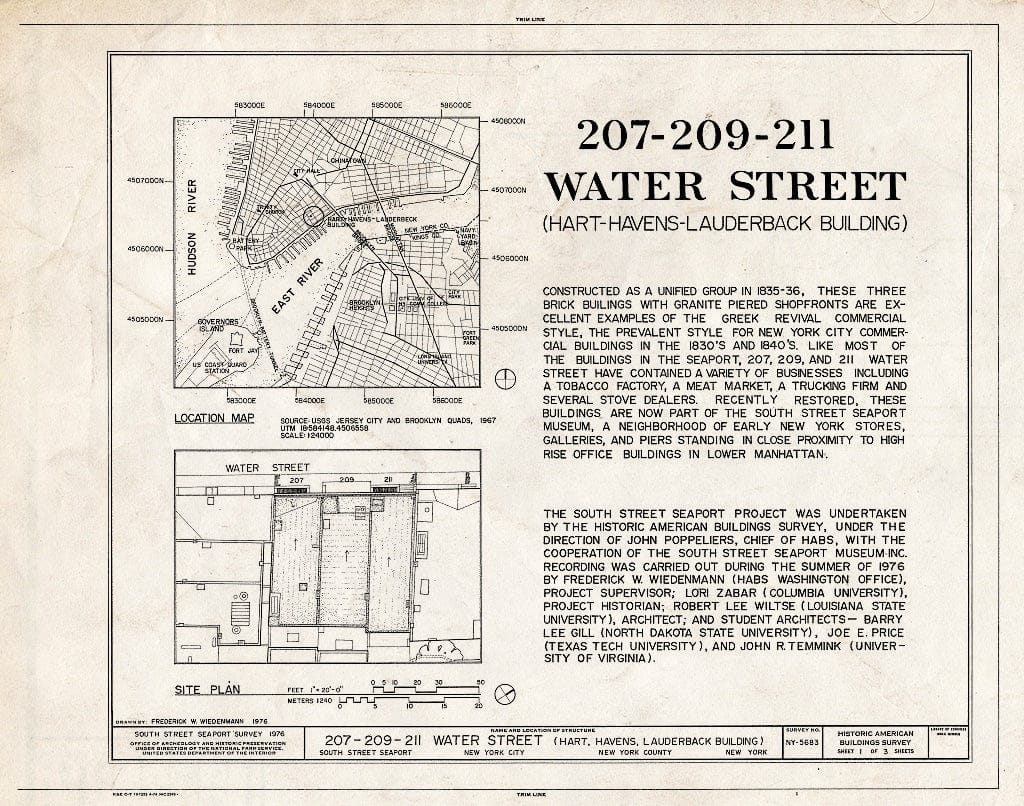 Blueprint HABS NY,31-NEYO,141- (Sheet 1 of 3) - South Street Seaport Museum, 207-211 Water Street, New York County, NY