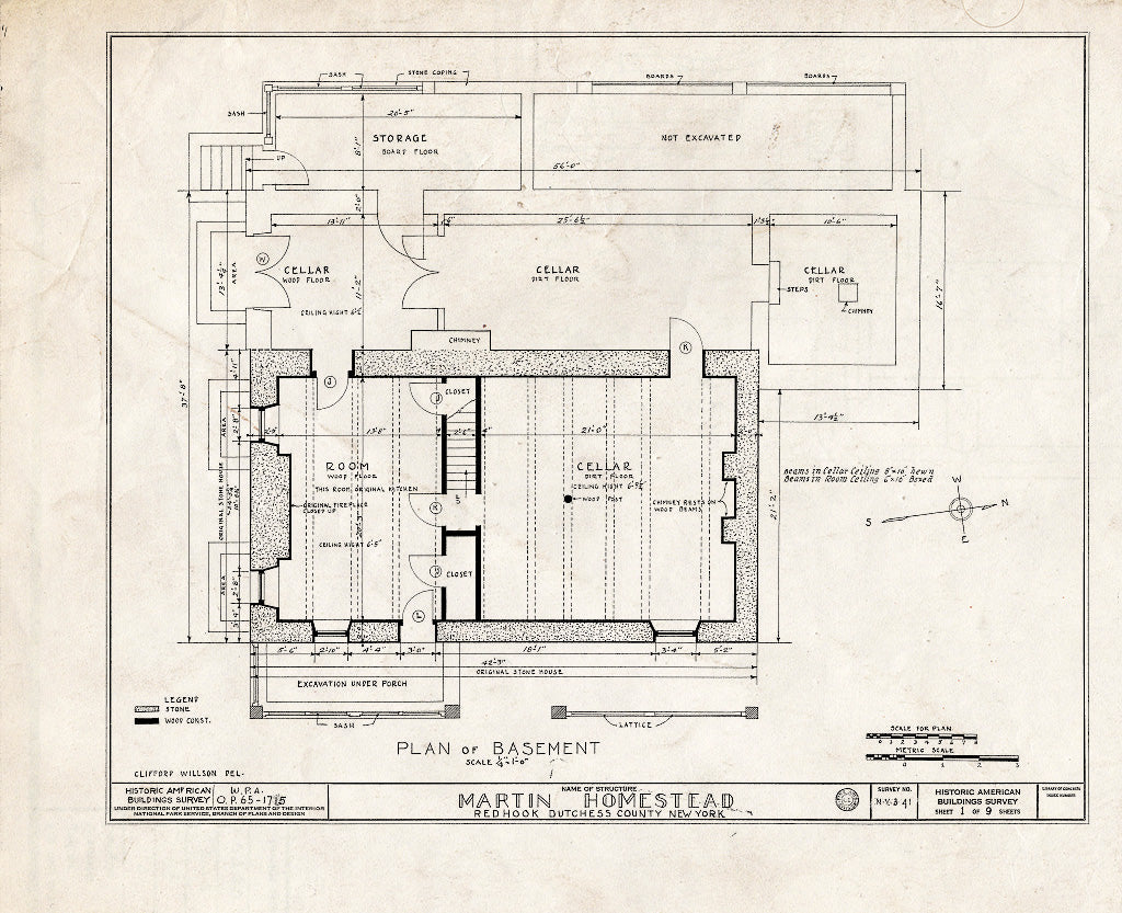 Blueprint HABS NY,14-RED,1- (Sheet 1 of 9) - Martin Homestead, U.S. Route 9, Red Hook, Dutchess County, NY