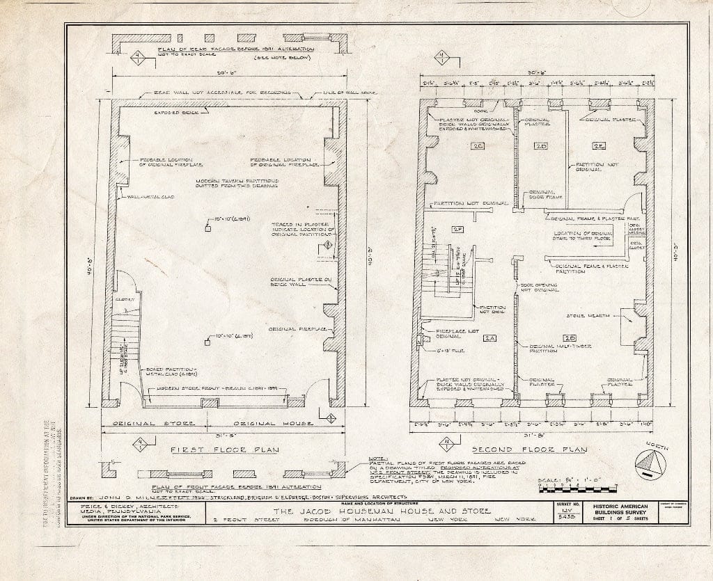 Blueprint HABS NY,31-NEYO,127- (Sheet 1 of 5) - Jacob Houseman House & Office, 2 Front Street, New York County, NY