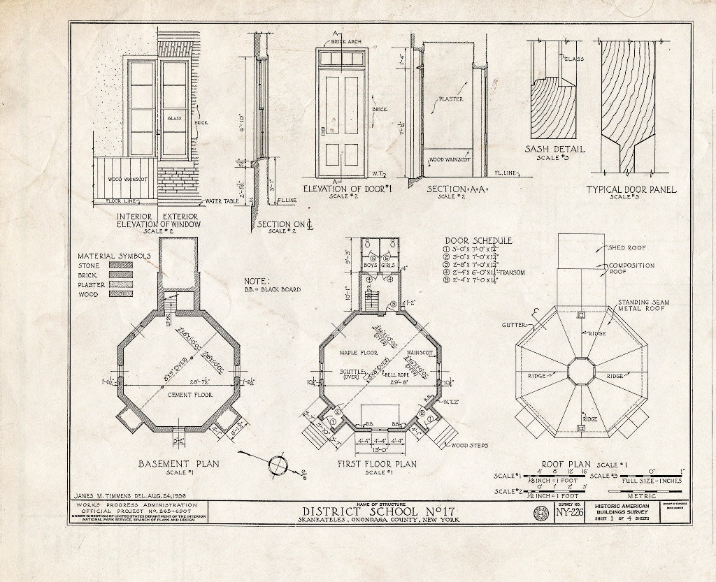 Blueprint HABS NY,34-SKA.V,3- (Sheet 1 of 4) - District School Number 17, West Lake Road, Skaneateles, Onondaga County, NY