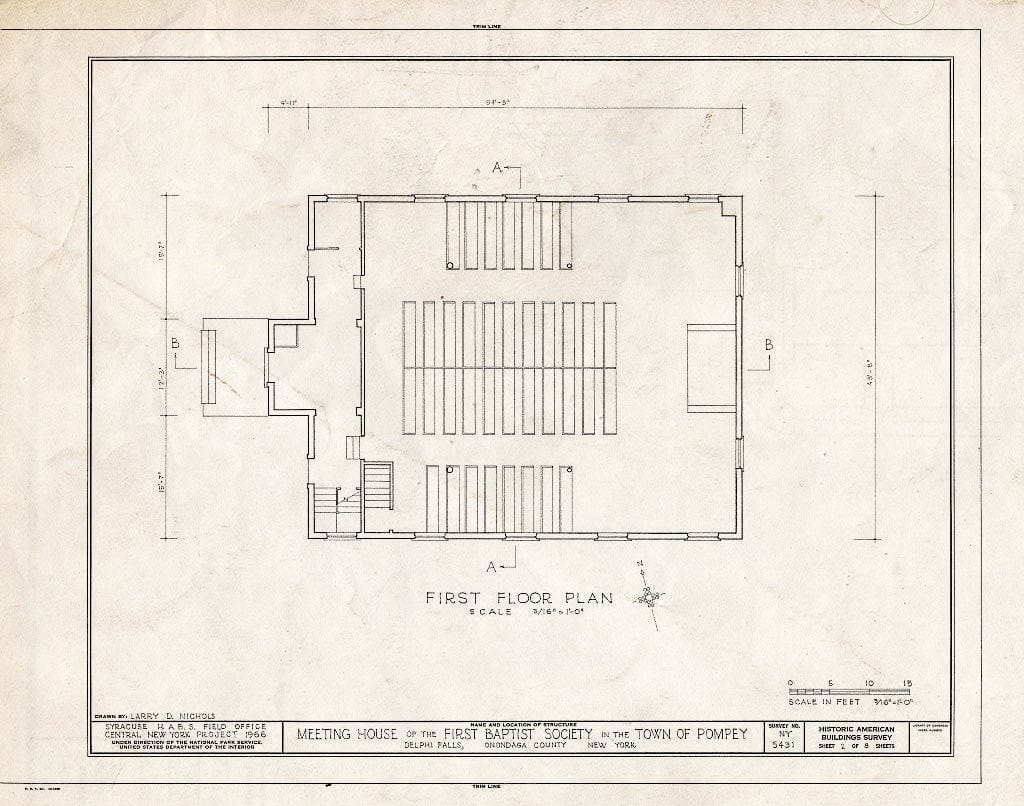 Blueprint HABS NY,34-DELF,1- (Sheet 2 of 8) - Meetinghouse of The First Baptist Society, Pompey, Delphi Falls, Onondaga County, NY