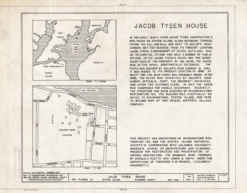 Blueprint HABS NY,43-NEWBR,2- (Sheet 1 of 18) - Jacob Tysen House, 355 Fillmore Street, Staten Island, New Brighton, Richmond County, NY