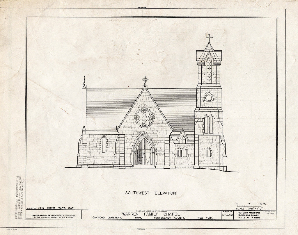 Blueprint HABS NY,42-Troy,11A- (Sheet 2 of 3) - Warren Family Chapel & Monuments, Oakwood Cemetery, Troy, Rensselaer County, NY