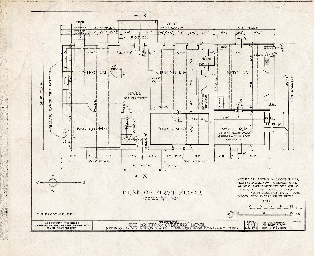 Blueprint HABS NY,43-NEDO,1- (Sheet 1 of 11) - Britton-Cubberly House, New Dorp Lane, New Dorp, Richmond County, NY