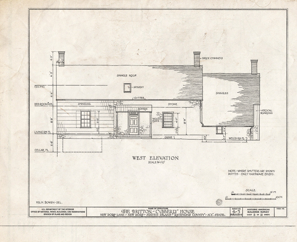 Blueprint HABS NY,43-NEDO,1- (Sheet 3 of 11) - Britton-Cubberly House, New Dorp Lane, New Dorp, Richmond County, NY