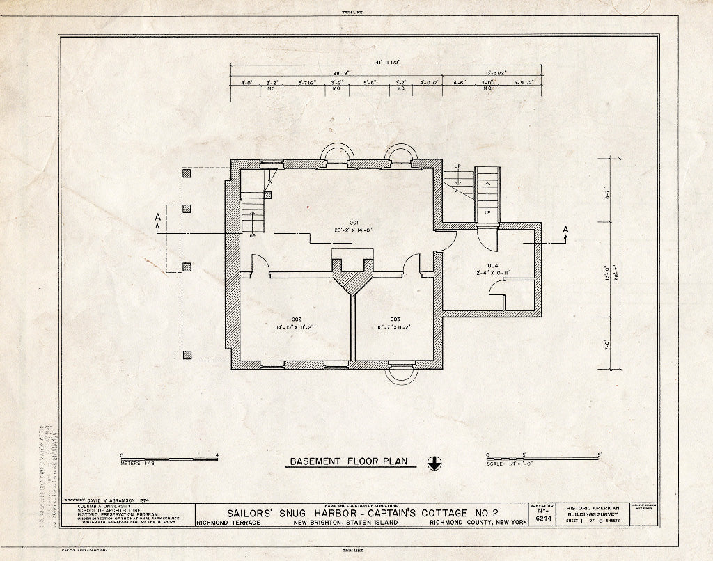 Blueprint HABS NY,43-NEWBR,1L2- (Sheet 1 of 6) - Sailors' Snug Harbor, Captain's Cottage No. 2, Richmond Terrace, New Brighton, Richmond County, NY