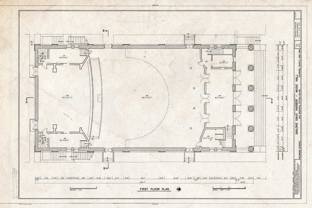 Blueprint HABS NY,43-NEWBR,1A- (Sheet 1 of 5) - Sailors' Snug Harbor, Music Hall, Richmond Terrace, New Brighton, Richmond County, NY