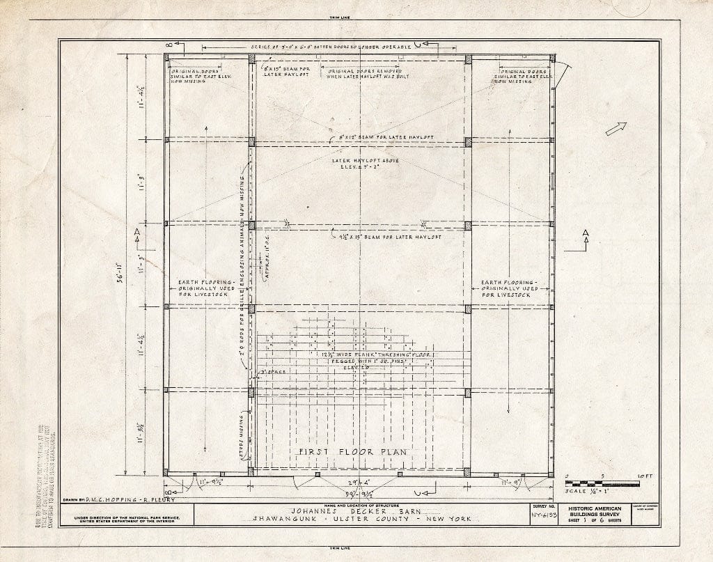Blueprint HABS NY,56-SHWA,3A- (Sheet 1 of 6) - Johannes Decker Barn, Wallkill, Ulster County, NY