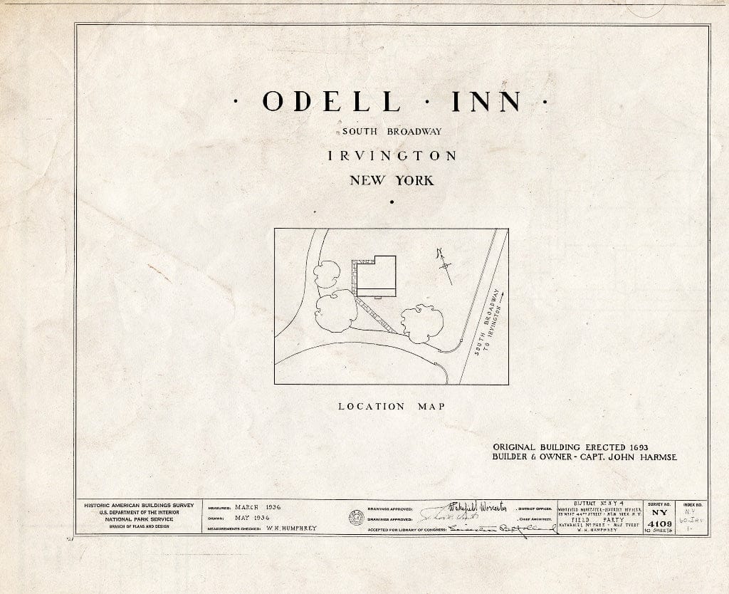 Blueprint HABS NY,60-IRV,1- (Sheet 0 of 10) - Odell Inn, South Broadway, Irvington, Westchester County, NY