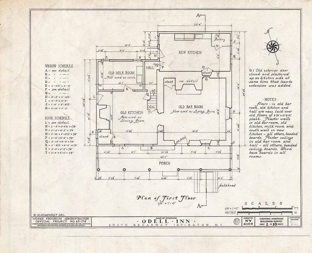 Blueprint HABS NY,60-IRV,1- (Sheet 1 of 10) - Odell Inn, South Broadway, Irvington, Westchester County, NY