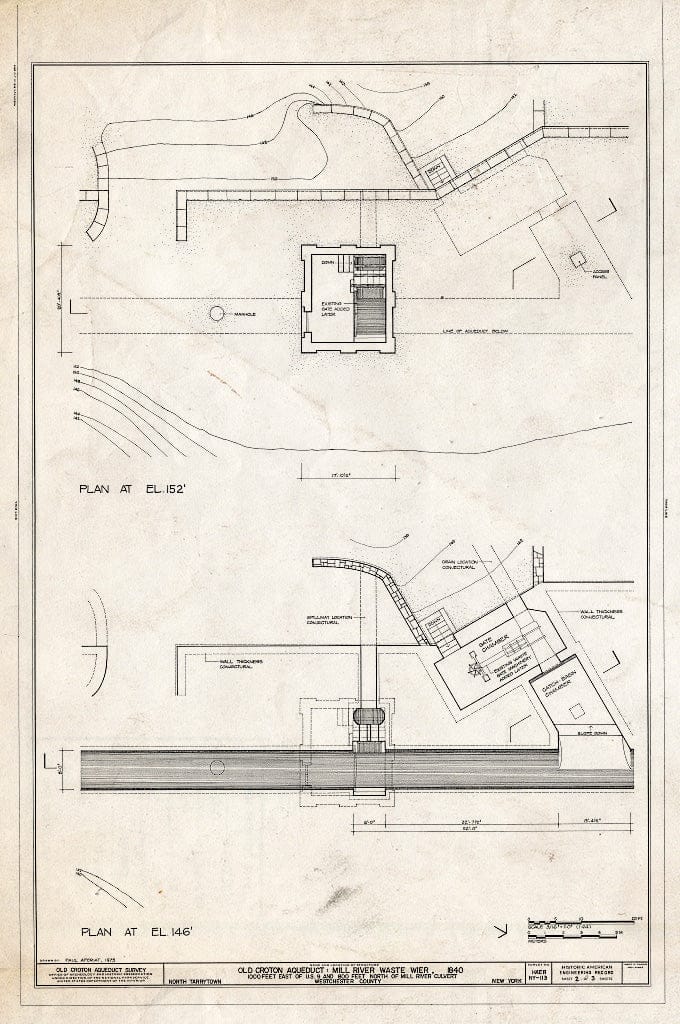 Blueprint HAER NY,60-Taryn,3B- (Sheet 2 of 3) - Old Croton Aqueduct, Mill River Waste Weir, U.S. Route 9 at Sleepy Hollow Cemetery, Tarrytown, Westchester County, NY