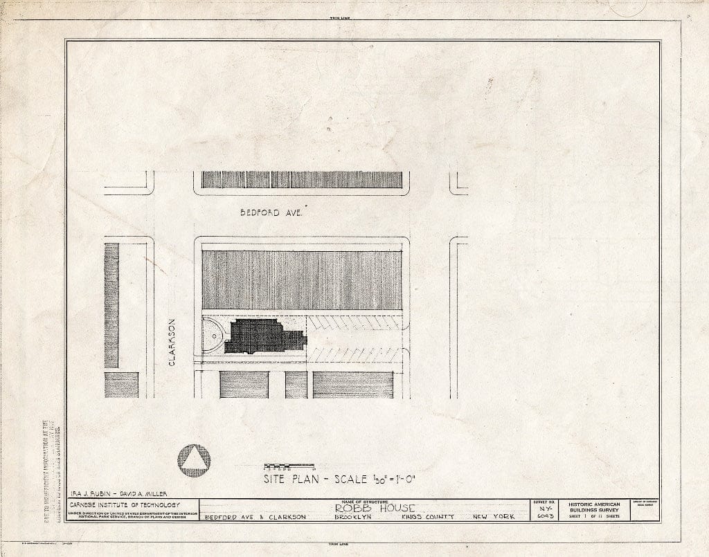Blueprint HABS NY,24-Brok,44- (Sheet 1 of 11) - Robb House, Bedford Avenue & Clarkson, Brooklyn, Kings County, NY