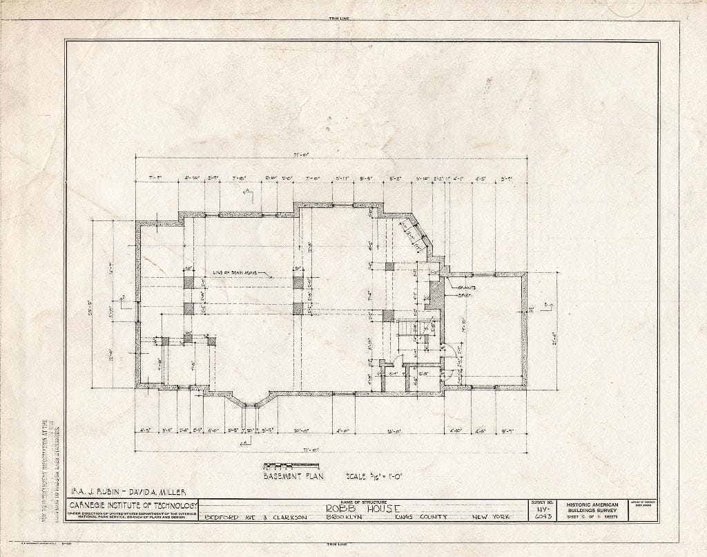Blueprint HABS NY,24-Brok,44- (Sheet 2 of 11) - Robb House, Bedford Avenue & Clarkson, Brooklyn, Kings County, NY