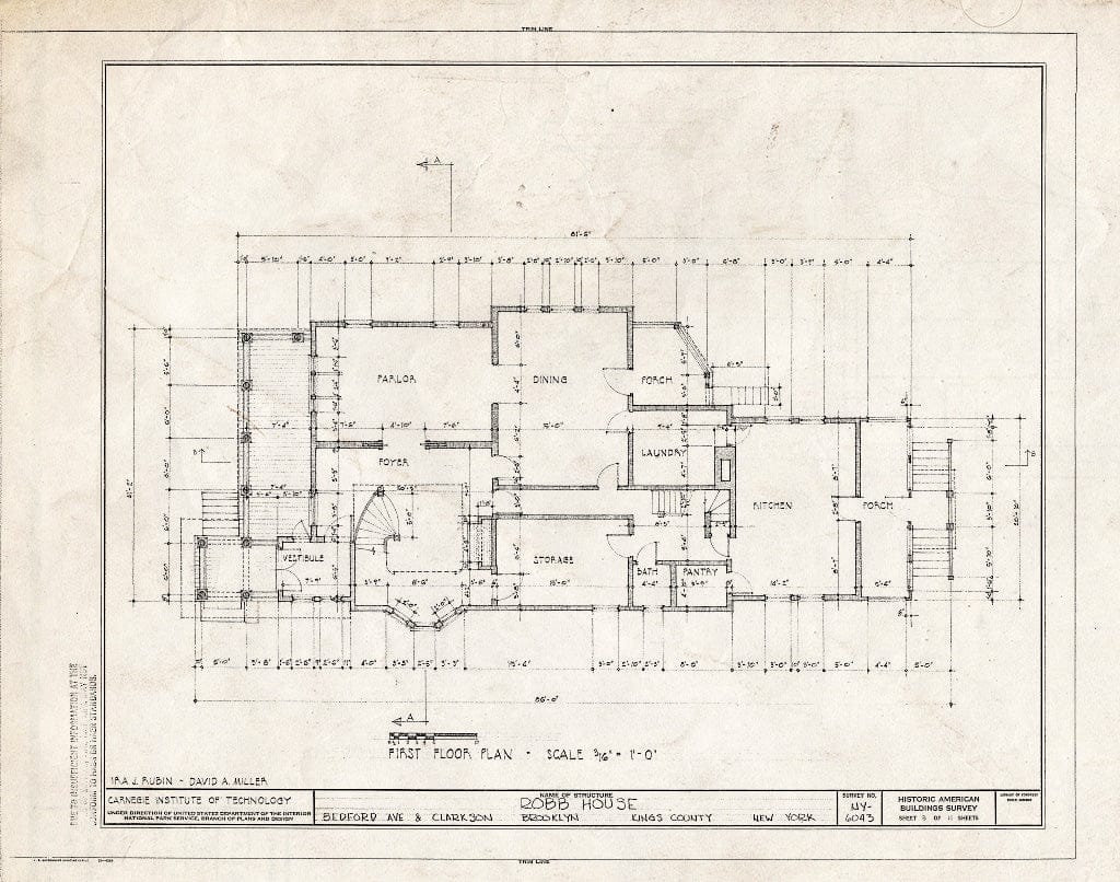 Blueprint HABS NY,24-Brok,44- (Sheet 3 of 11) - Robb House, Bedford Avenue & Clarkson, Brooklyn, Kings County, NY