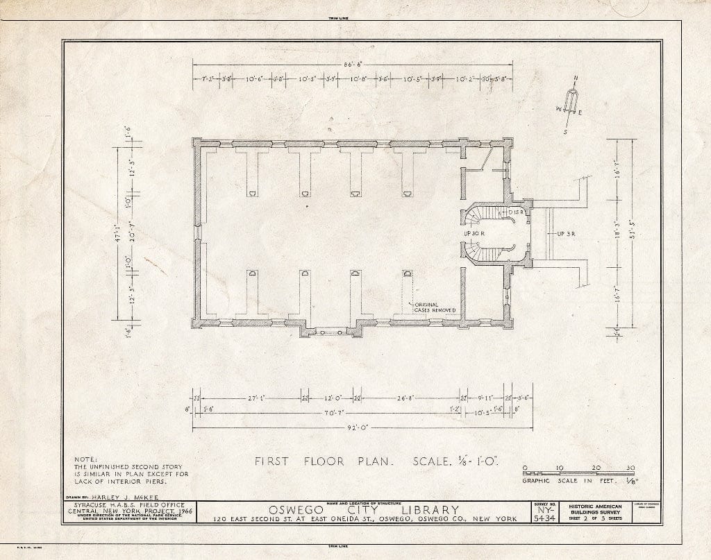Blueprint HABS NY,38-OSWE,3- (Sheet 2 of 5) - Oswego City Library, East Second & East Oneida Streets, Oswego, Oswego County, NY