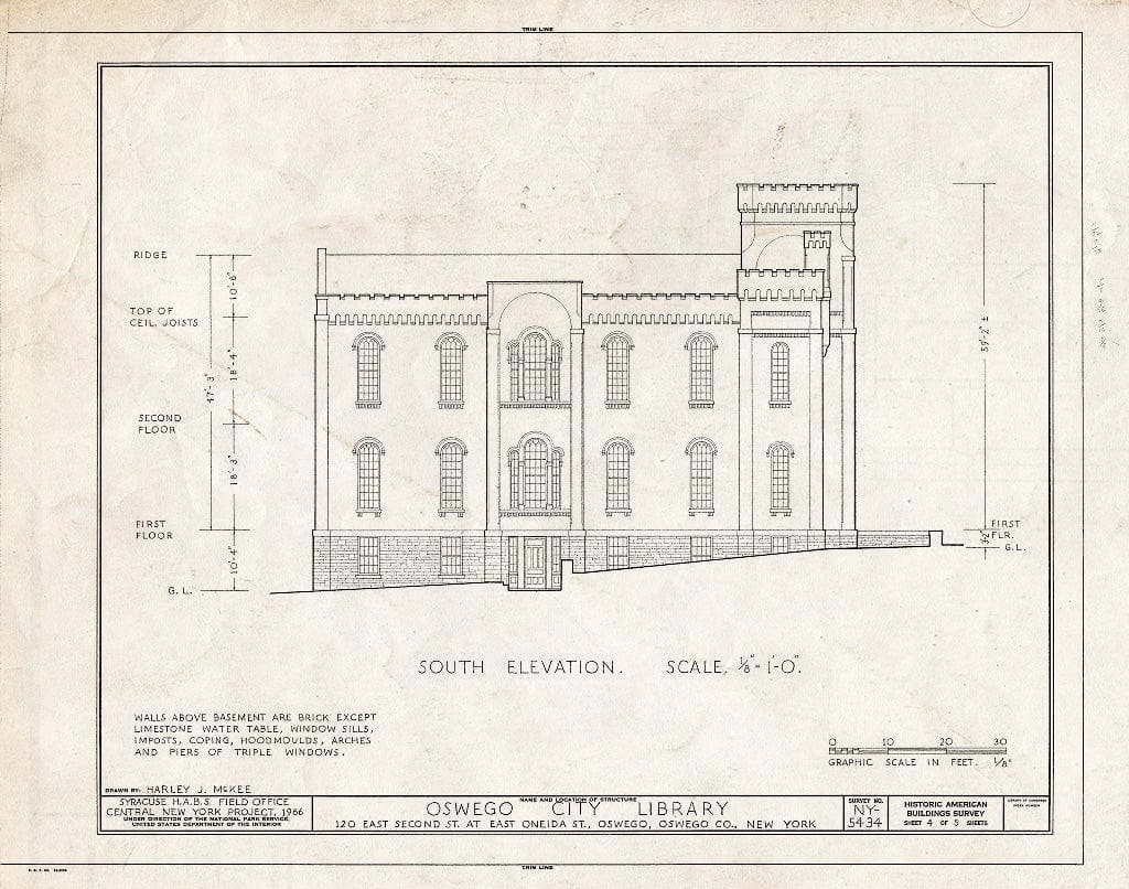Blueprint HABS NY,38-OSWE,3- (Sheet 4 of 5) - Oswego City Library, East Second & East Oneida Streets, Oswego, Oswego County, NY