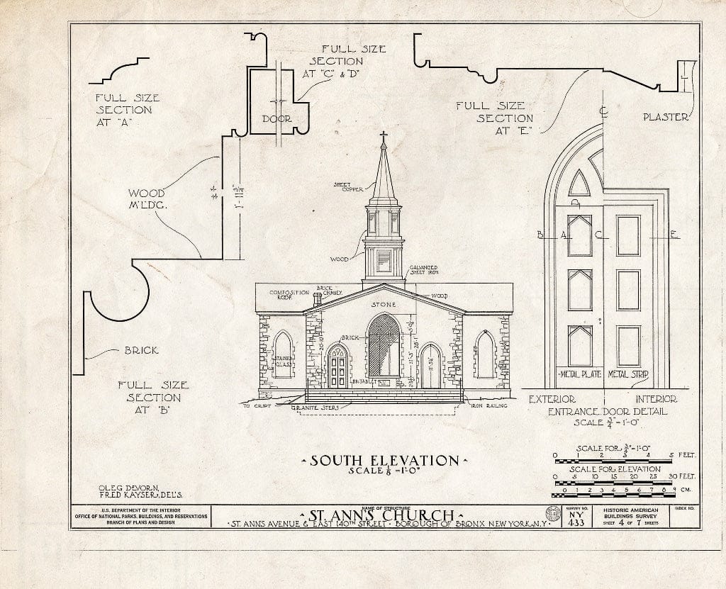 Blueprint HABS NY,31-NEYO,4- (Sheet 4 of 7) - St. Ann's Church, 295 Saint Ann's Avenue & East 140th Street, New York County, NY