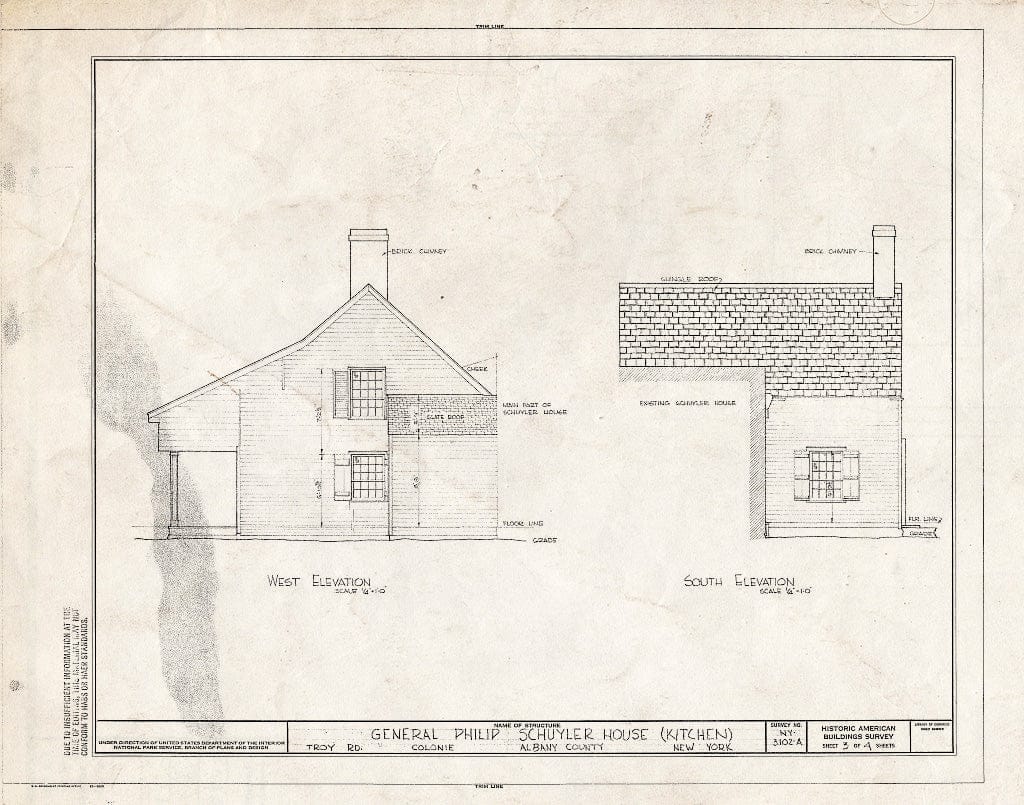 Blueprint HABS NY,1-COL,39A- (Sheet 3 of 4) - General Philip Schuyler Kitchen, Troy Road Vicinity, Colonie, Albany County, NY