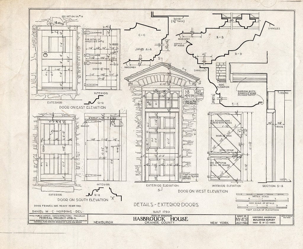 Blueprint HABS NY,36-Newb,1- (Sheet 8 of 13) - Hasbrouck House, Washington, Liberty, Lafayette, Colden Streets, Newburgh, Orange County, NY