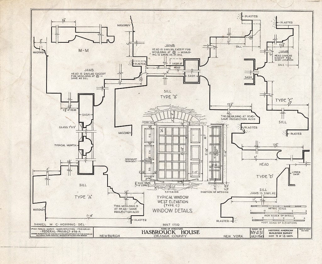 Blueprint HABS NY,36-Newb,1- (Sheet 9 of 13) - Hasbrouck House, Washington, Liberty, Lafayette, Colden Streets, Newburgh, Orange County, NY