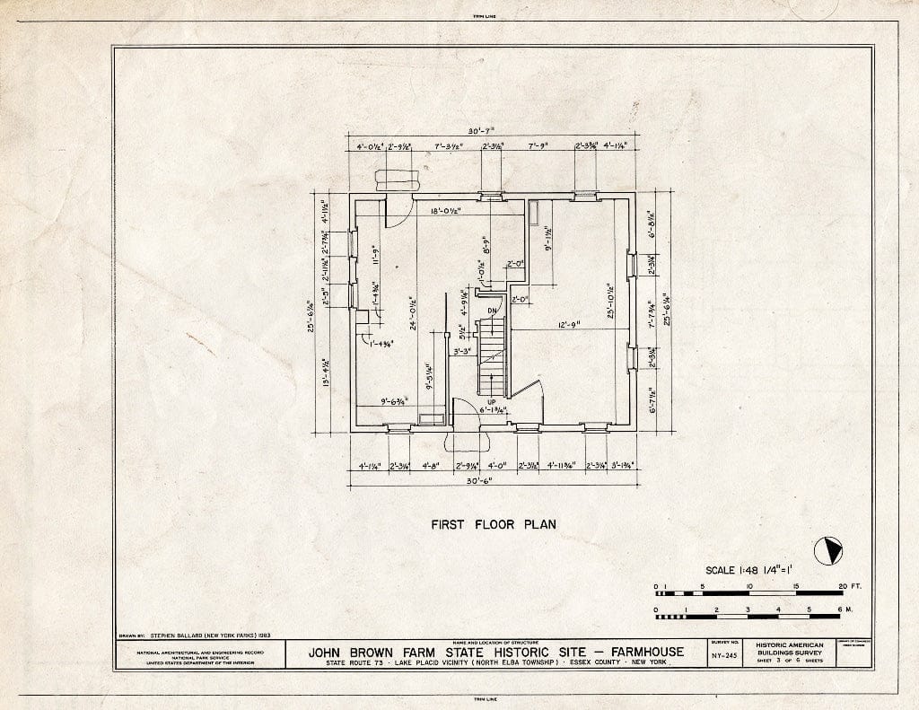 Blueprint HABS NY,16-LAPLA.V,1A- (Sheet 3 of 6) - John Brown Farm State Historic Site, Farmhouse, State Route 73 (North Elba Township), Lake Placid, Essex County, NY