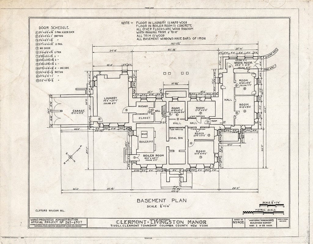 Blueprint HABS NY,11-CLER,1- (Sheet 1 of 20) - Clermont, Clermont State Historic Site, Tivoli, Dutchess County, NY
