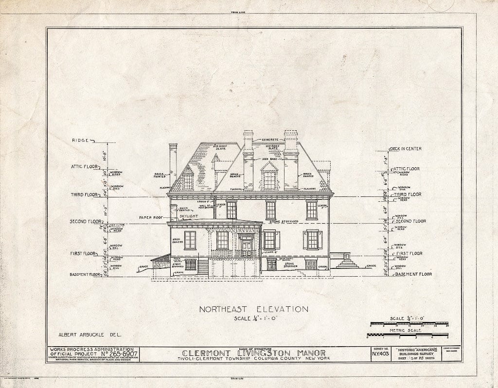 Blueprint HABS NY,11-CLER,1- (Sheet 5 of 20) - Clermont, Clermont State Historic Site, Tivoli, Dutchess County, NY