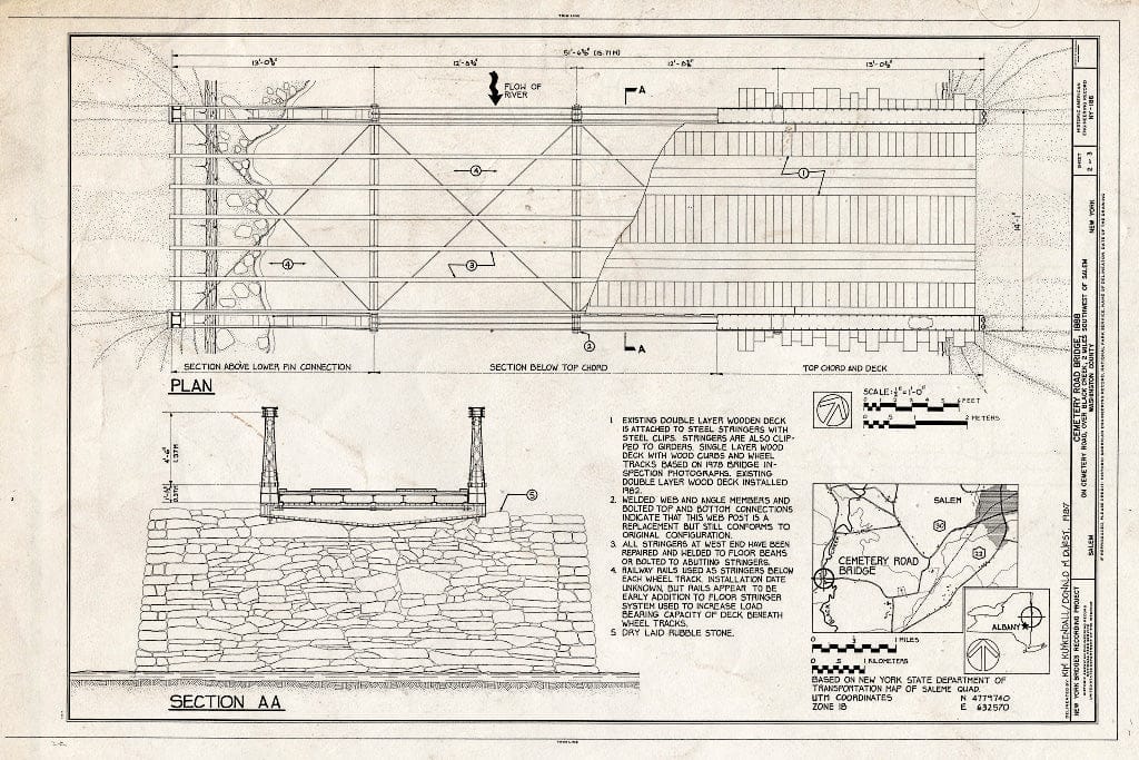 Blueprint HAER NY,58-SAL,1- (Sheet 2 of 3) - Cemetery Road Bridge, Cemetery Road, spans Black Creek, 2 Miles Southwest of Salem, Salem, Washington County, NY