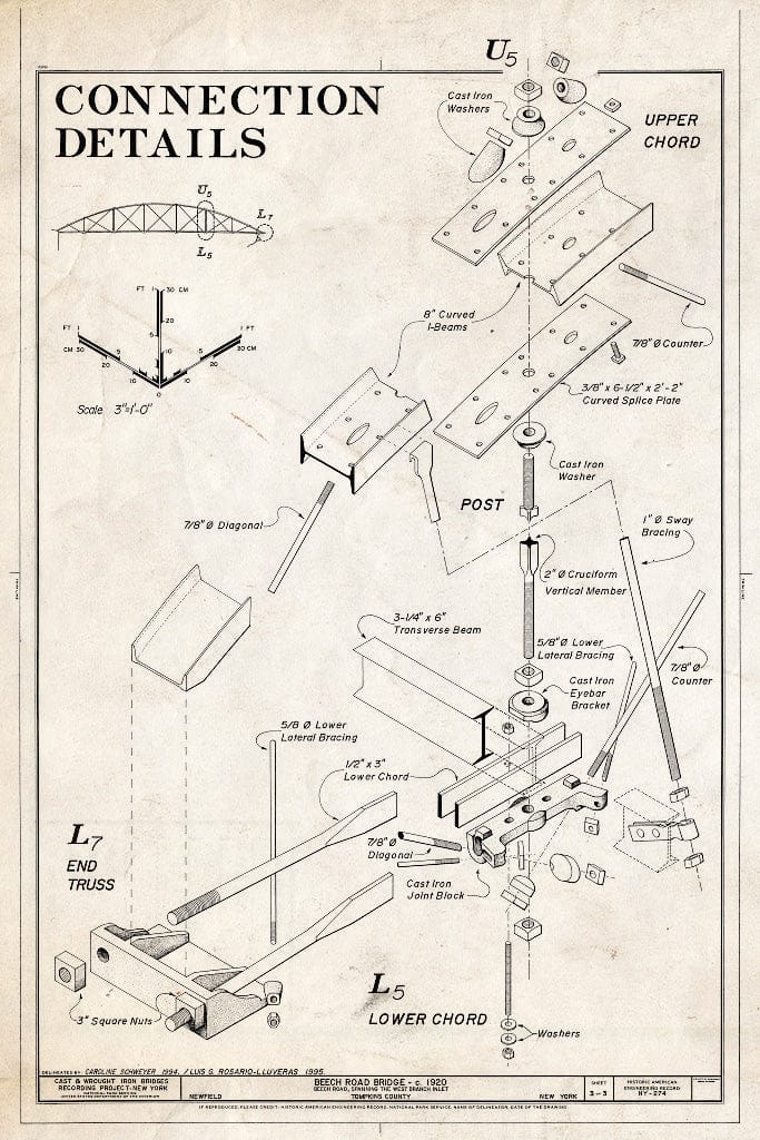 Blueprint HAER NY,55-NEWF,1- (Sheet 3 of 3) - Beech Road Bridge, Spanning West Branch of Cayuga Inlet at Beech Road, Newfield, Tompkins County, NY