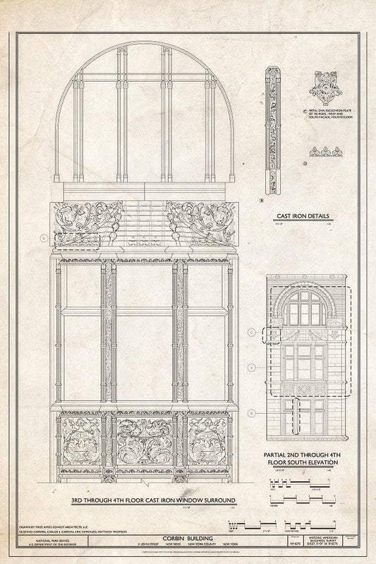 Blueprint 3rd Through 4th Floor Cast Iron Window Surround - Corbin Building, 11 John Street, New York County, NY
