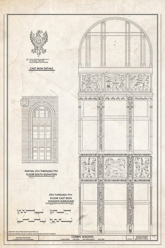 Blueprint 5th Through 7th Floor Cast Iron Window Surround - Corbin Building, 11 John Street, New York County, NY