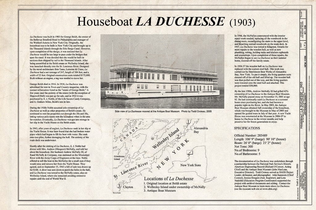 Blueprint Houseboat LA Duchesse (1903). - Houseboat LA Duchesse, The Antique Boat Museum, Clayton, Jefferson County, NY