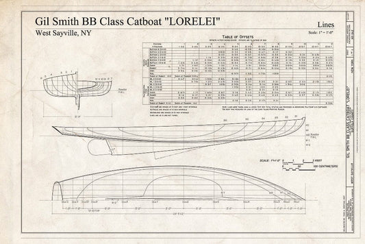 Blueprint Lines - Gil Smith BB Catboat Lorelei, Long Island Maritime Museum, West Sayville, Suffolk County, NY