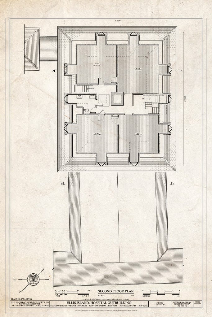 Blueprint South & East Elevation - Ellis Island, Hospital Outbuilding, New York Harbor, New York County, NY