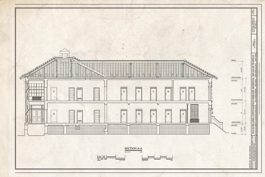 Blueprint Section - Ellis Island, Contagious Disease Hospital Measles Ward G, New York Harbor, New York County, NY
