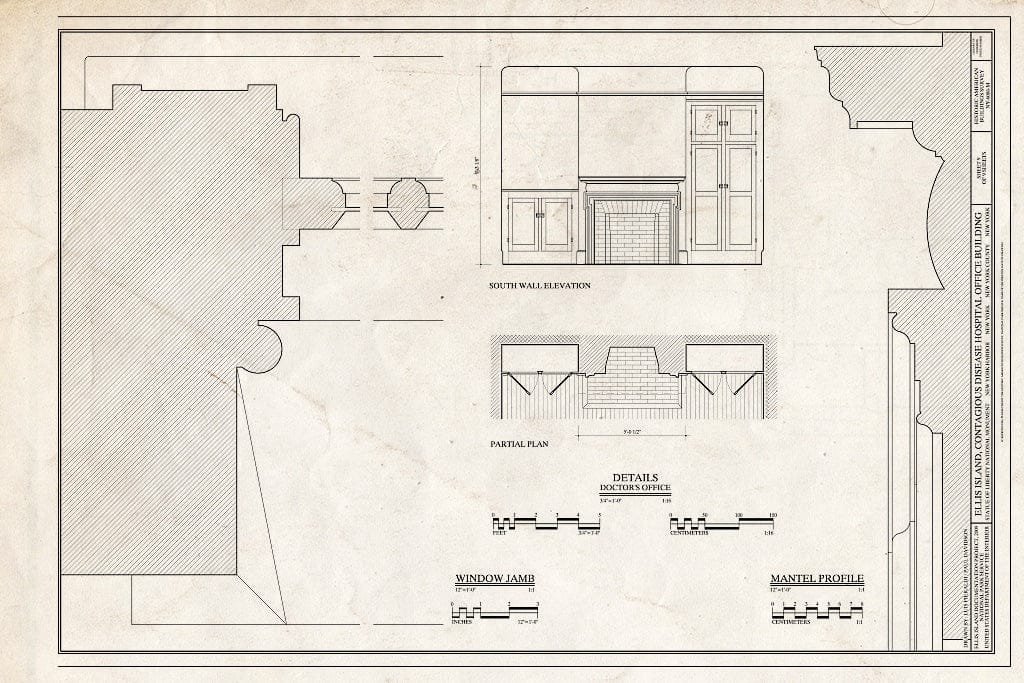 Blueprint Mantel Profile and Window Jamb - Ellis Island, Contagious Disease Hospital Office Building, New York Harbor, New York County, NY