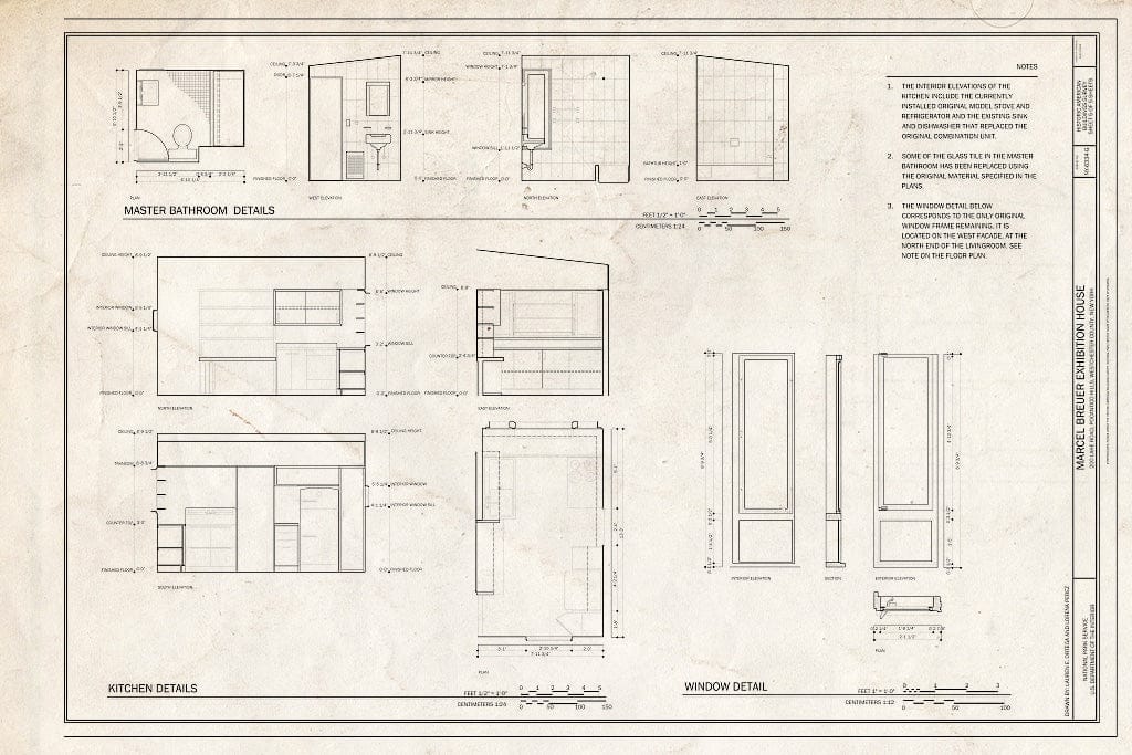 Blueprint Master Bathroom Details, Kitchen Detail, and Window Details - Kykuit, Marcel Breuer Exhibition House, 200 Lake Road, Pocantico Hills, Westchester County, NY
